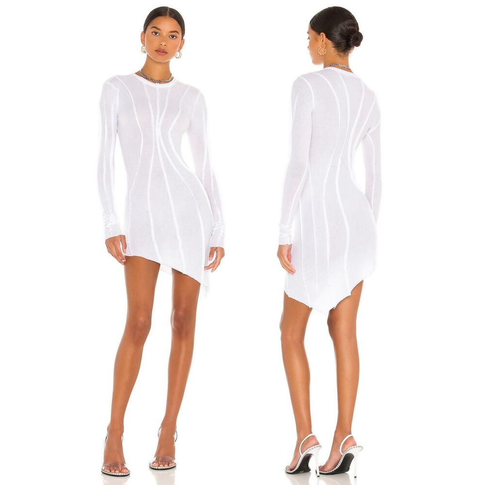 Sami Miro Vintage Asymmetric Baby Ribbed Mini Dress Festival Y2K Party Bridal XS